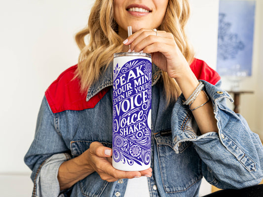 20 oz Speak Your Mind Stainless Tumbler – Insulated Travel Mug with Lid & Straw | Customizable | Hot & Cold Drinkware | Gift for Him, Her, or Kids