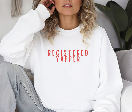 Registered Yapper Sweatshirt – Funny Cozy Crewneck, Professional Yapper Sweater, Cute Sassy Gift Pullover for Women, Trendy Quote Shirt