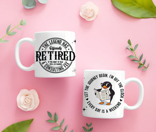 🎉 Retirement Mug 15oz | Funny Retired Coffee Mug | The Legend Has Officially Retired Gift | Off the Clock Penguin Mug | Retirement Gift for Men & Women