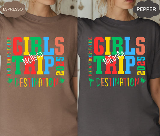 Custom Girls Trip 2025 Shirts Personalized Girl Vacation Weekend Matching Tshirts Beach Summer Vacay Mode Tees Girl Gang Group T-shirts Gift