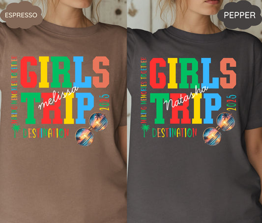 Custom Girls Trip 2025 Shirts Personalized Girl Vacation Weekend Matching Tshirts Beach Summer Vacay Mode Tees Girl Gang Group T-shirts Gift