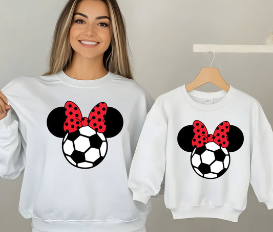 ⚽ Minnie Soccer Bow Sweatshirt – Kids & Mom Matching Outfit