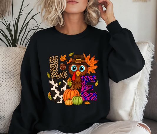 🦃 Thanksgiving Turkey “LOVE” Sweatshirt – Matching Fall Outfit for Moms & Kids