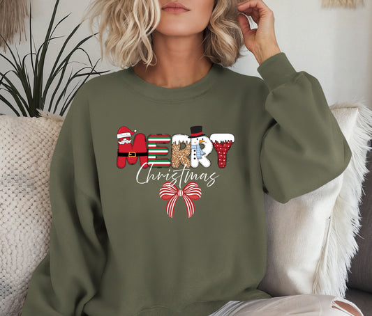 🎄 Merry Christmas Sweatshirt – Festive Holiday Pullover for Women | Cute Santa, Snowman & Candy Cane Design | Cozy Christmas Gift