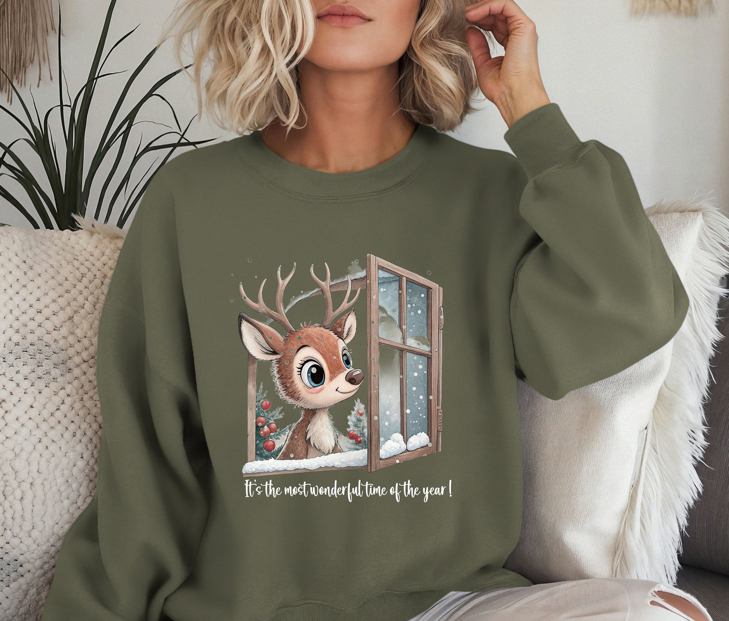 🎄 Cute Reindeer Christmas Sweatshirt | It’s the Most Wonderful Time of the Year | Cozy Holiday Crewneck | Winter Aesthetic Gift for Her