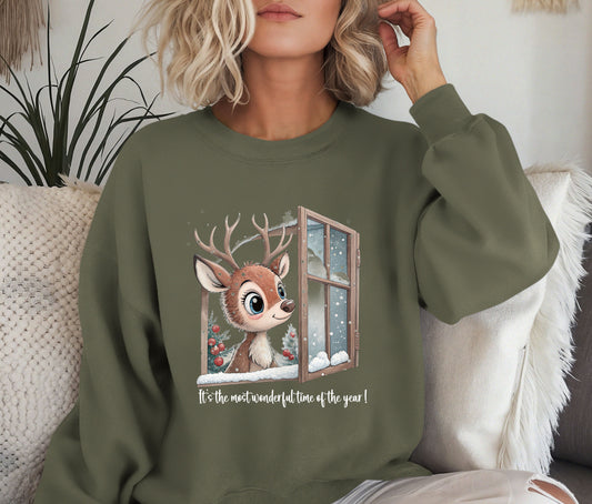 🎄 Cute Reindeer Christmas Sweatshirt | It’s the Most Wonderful Time of the Year | Cozy Holiday Crewneck | Winter Aesthetic Gift for Her