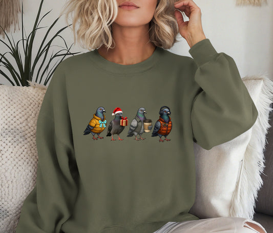 🕊️ Funny Pigeon Sweatshirt | Cool Pigeon Crew Christmas Sweater | Cozy Bird Lover Gift | Winter Graphic Crewneck for Her & Him