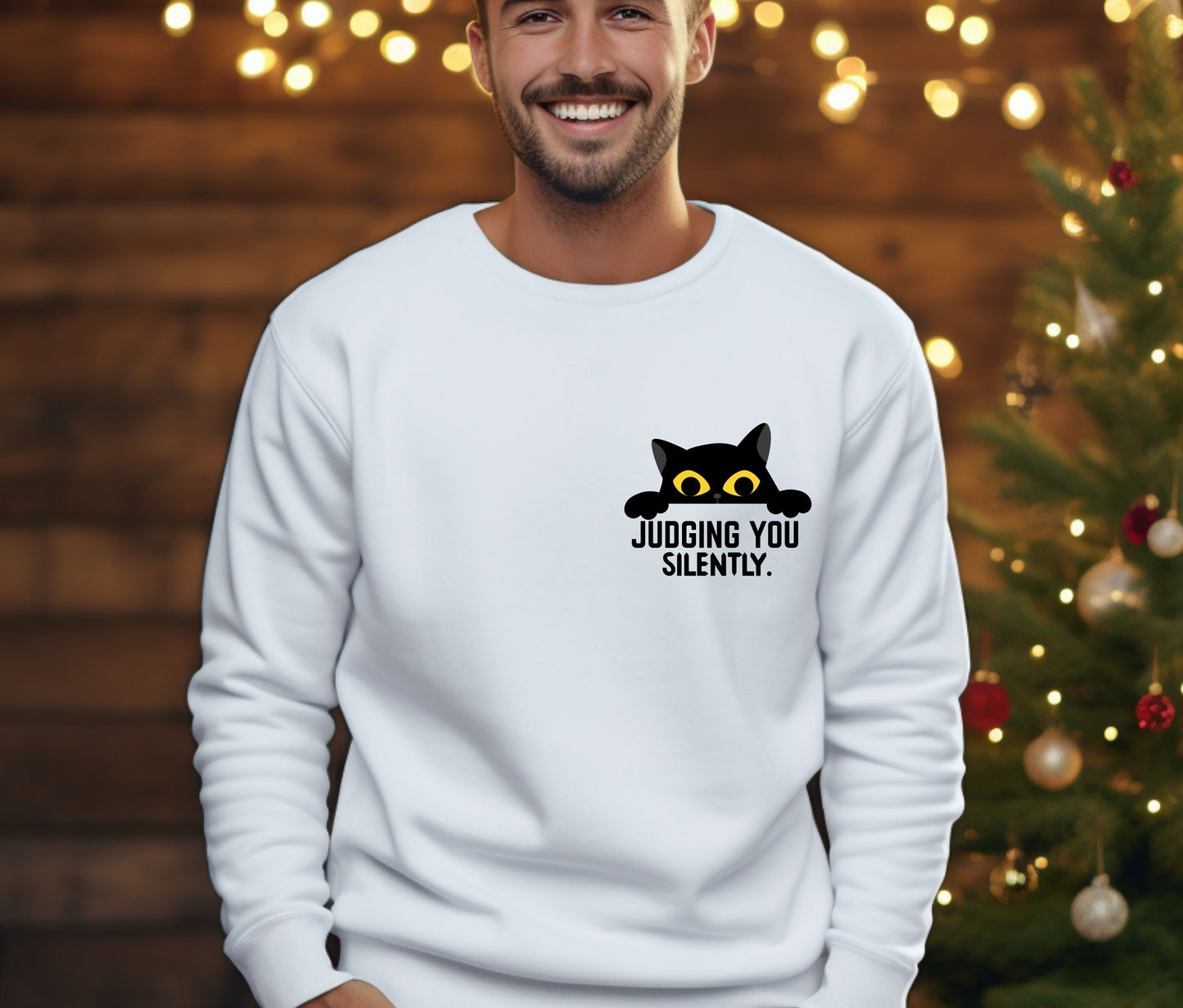 Judging You Silently Cat Sweatshirt – Funny Cat Lover Crewneck, Cozy Pet Lover Pullover, Cute Black Cat Sweater, Sassy Gift for Cat Moms