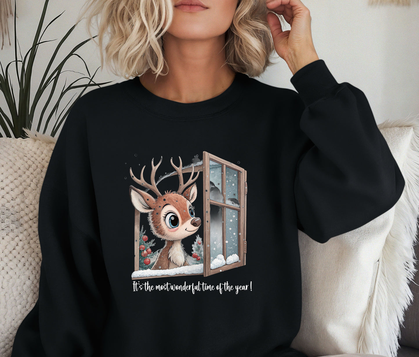 🎄 Cute Reindeer Christmas Sweatshirt | It’s the Most Wonderful Time of the Year | Cozy Holiday Crewneck | Winter Aesthetic Gift for Her