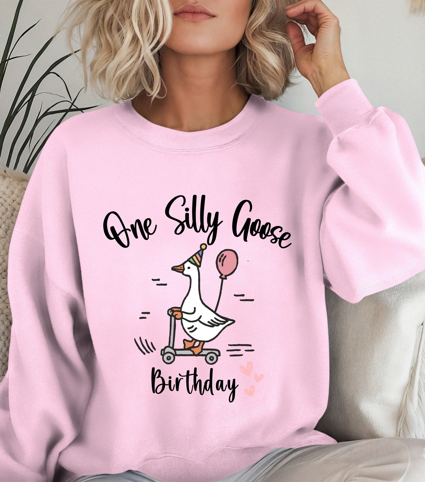 One Silly Goose Birthday Sweatshirt – Funny Goose Graphic Birthday Crewneck – Cute Animal Party Sweater – Cozy Unisex Birthday Gift for Goose Lovers