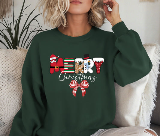 🎄 Merry Christmas Sweatshirt – Festive Holiday Pullover for Women | Cute Santa, Snowman & Candy Cane Design | Cozy Christmas Gift