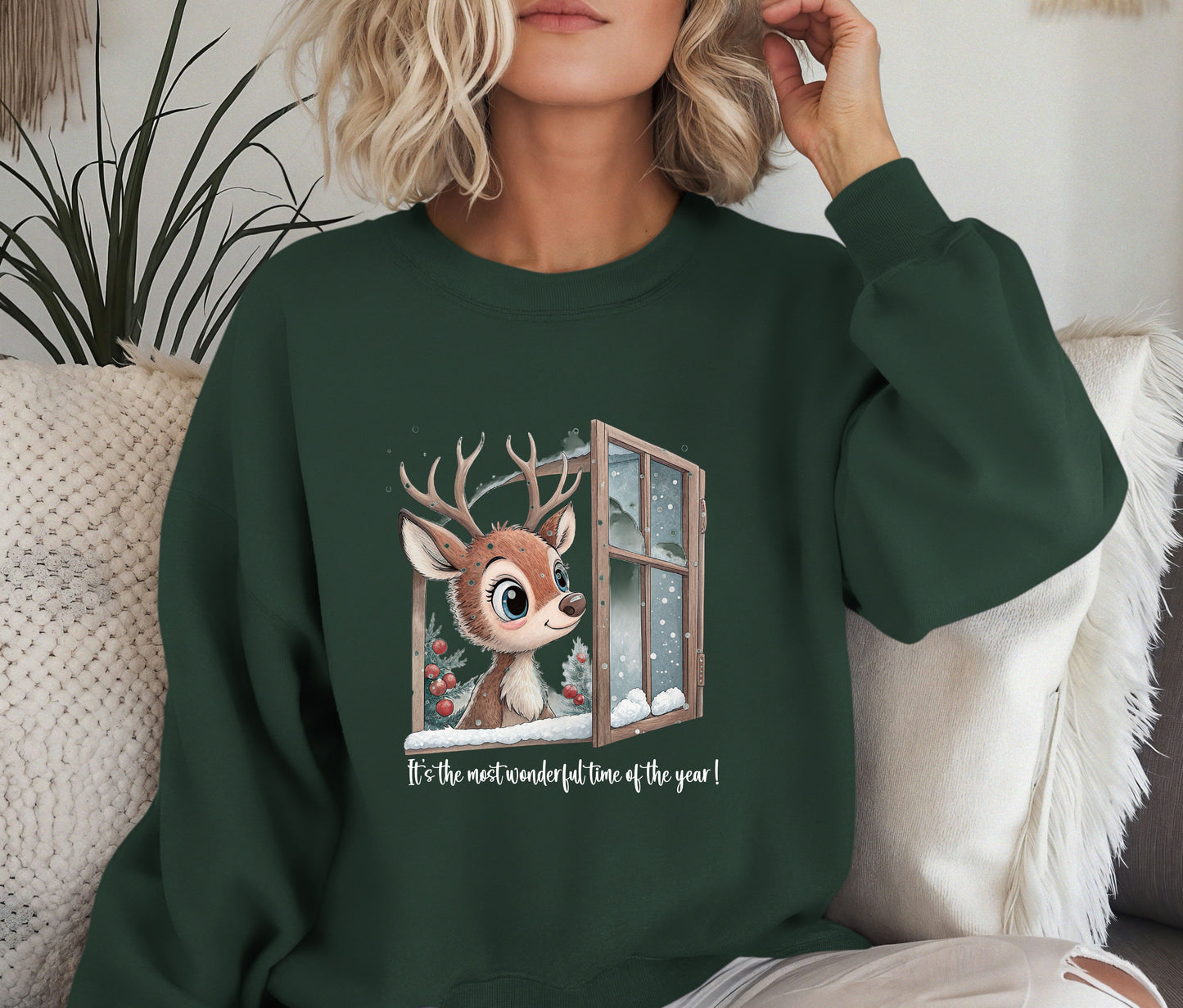 🎄 Cute Reindeer Christmas Sweatshirt | It’s the Most Wonderful Time of the Year | Cozy Holiday Crewneck | Winter Aesthetic Gift for Her