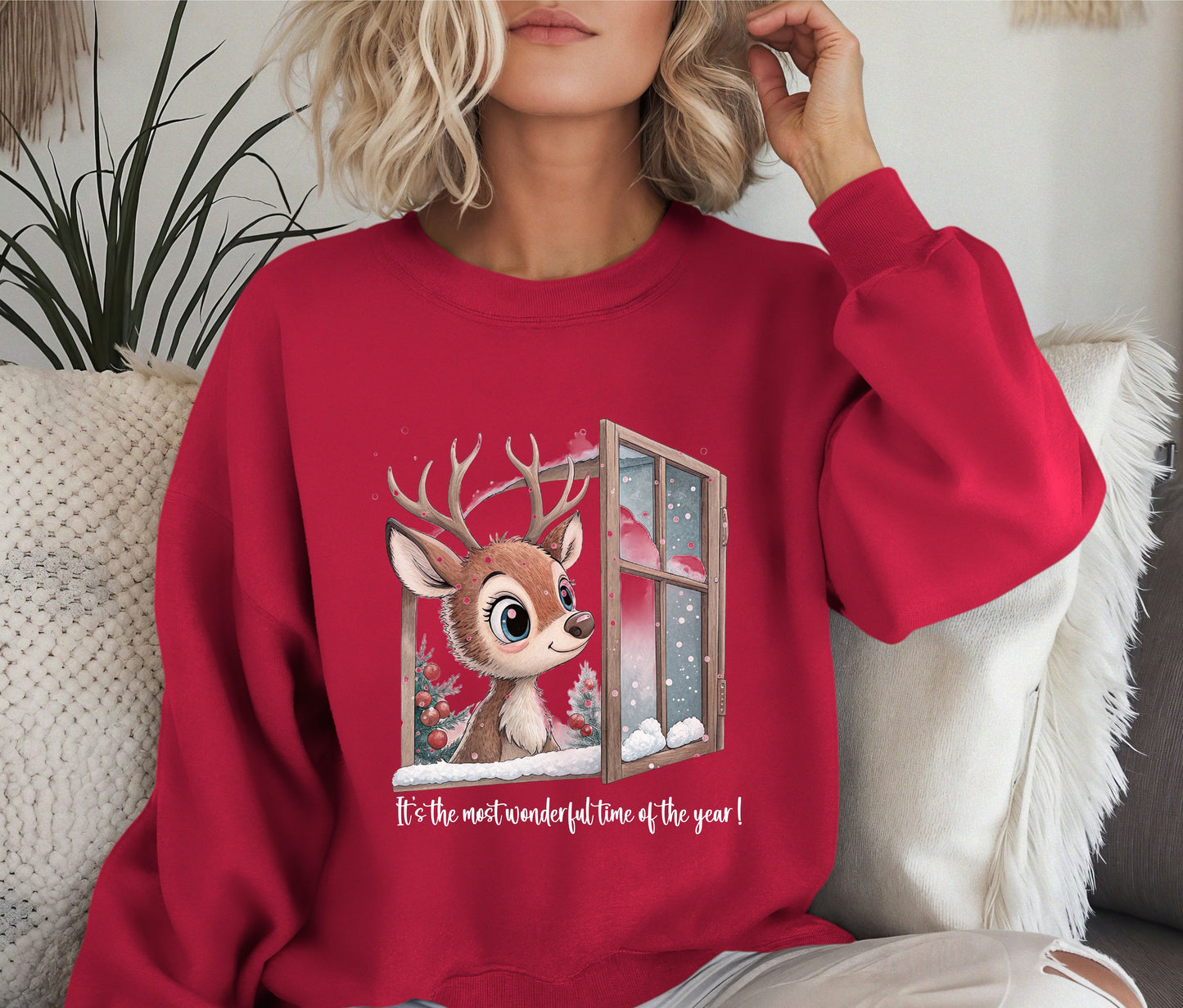 🎄 Cute Reindeer Christmas Sweatshirt | It’s the Most Wonderful Time of the Year | Cozy Holiday Crewneck | Winter Aesthetic Gift for Her