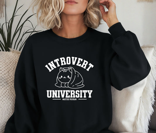 😴 Introvert University Sweatshirt | Funny Cozy Cat Crewneck | Anti-Social Club Hoodie | Lazy Day Gift for Her or Him