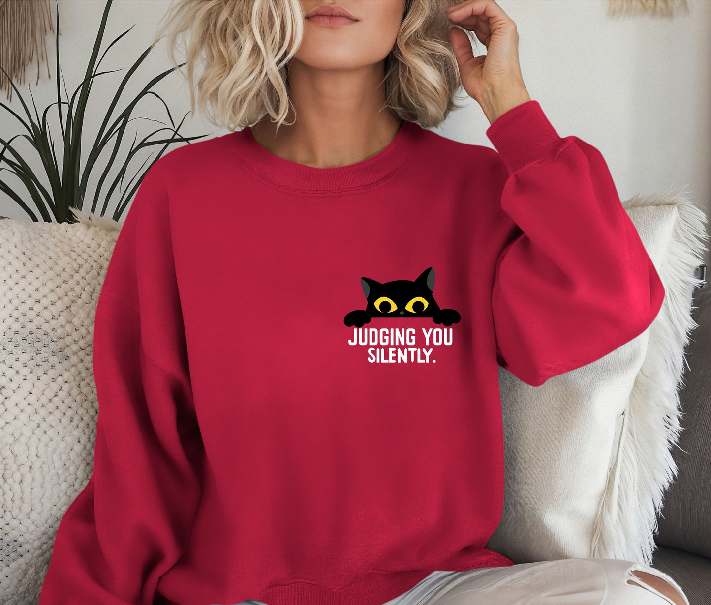 Judging You Silently Cat Sweatshirt – Funny Cat Lover Crewneck, Cozy Pet Lover Pullover, Cute Black Cat Sweater, Sassy Gift for Cat Moms