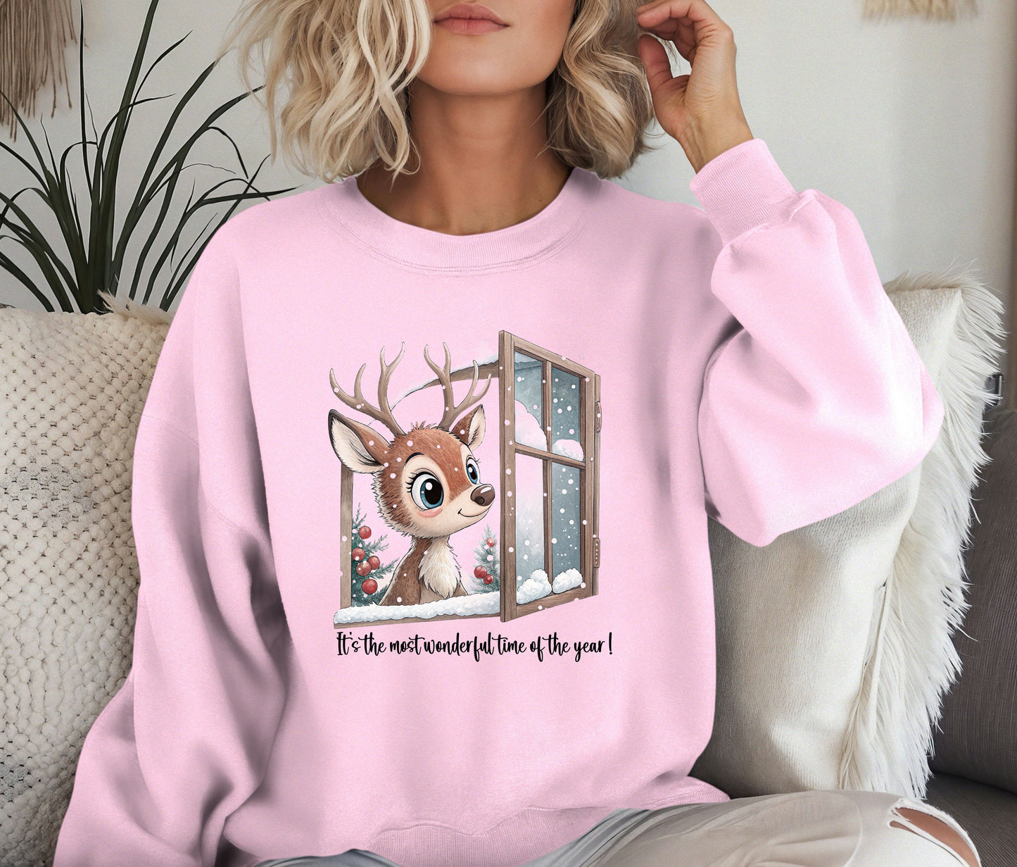 🎄 Cute Reindeer Christmas Sweatshirt | It’s the Most Wonderful Time of the Year | Cozy Holiday Crewneck | Winter Aesthetic Gift for Her