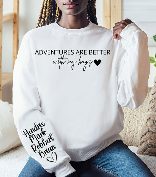 Custom Name Sweatshirt – Personalized Family or Kids’ Names on Sleeve | Cozy Crewneck for Moms, Dads & Grandparents | Gift for Parents & Loved Ones