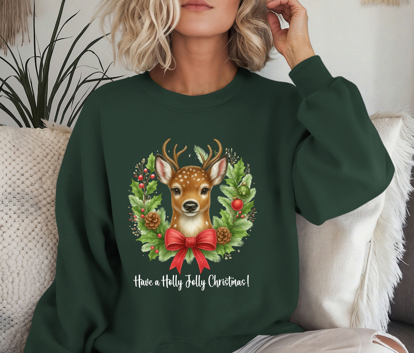 🎄 Reindeer Christmas Sweatshirt | Have a Holly Jolly Christmas | Cozy Holiday Crewneck | Cute Woodland Deer Sweater | Christmas Gift for Her