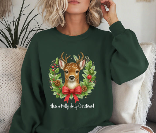 🎄 Reindeer Christmas Sweatshirt | Have a Holly Jolly Christmas | Cozy Holiday Crewneck | Cute Woodland Deer Sweater | Christmas Gift for Her