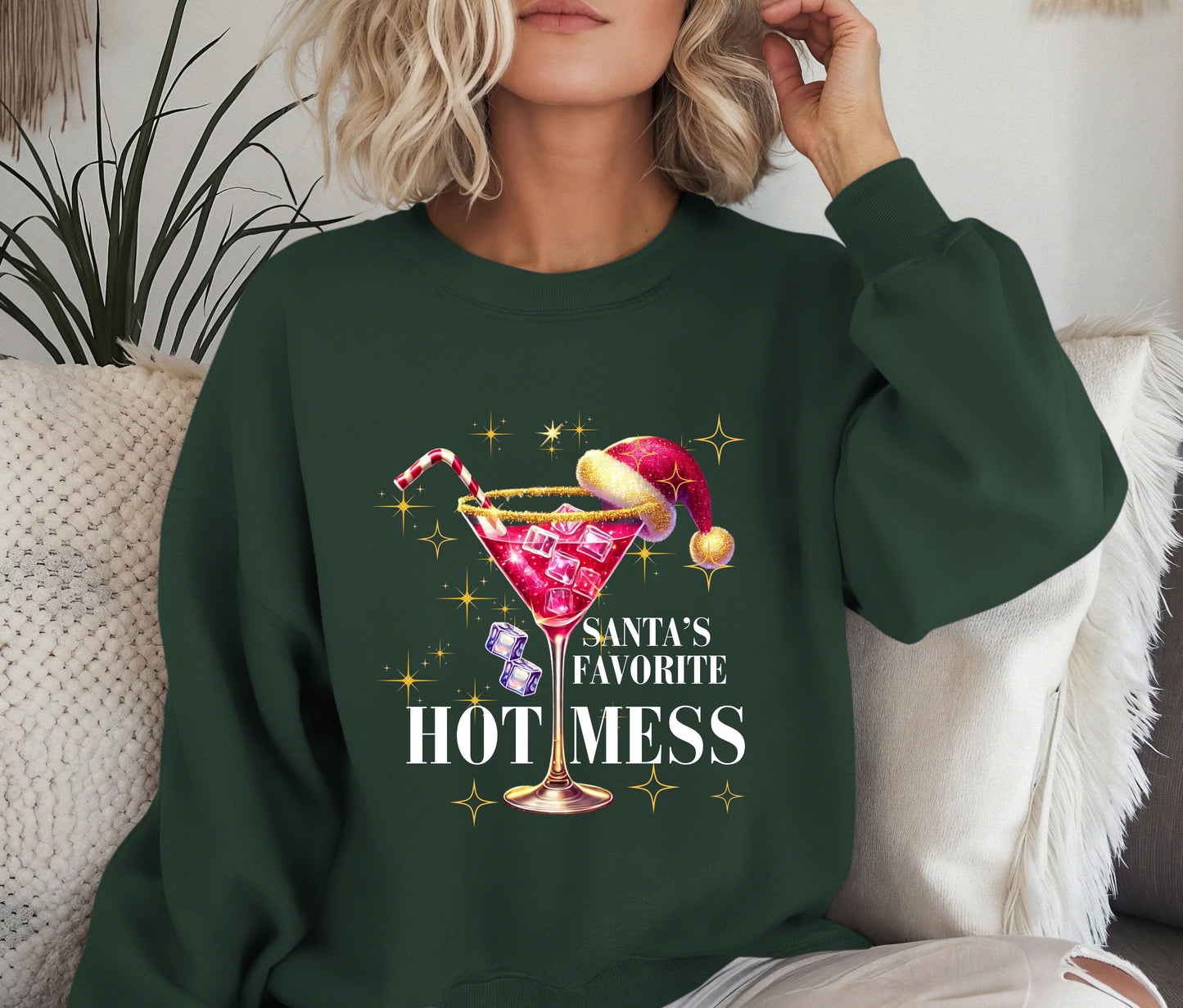 🍸 Santa’s Favorite Hot Mess Sweatshirt | Funny Christmas Crewneck | Holiday Cocktail Sweater | Festive Gift for Her