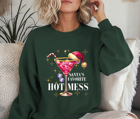 🍸 Santa’s Favorite Hot Mess Sweatshirt | Funny Christmas Crewneck | Holiday Cocktail Sweater | Festive Gift for Her