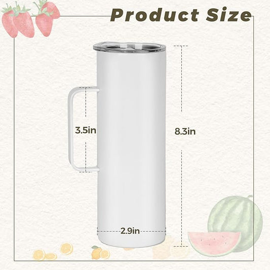 20 OZ Tumbler With Handle | Customizable | Hot & Cold Drinkware | with Handle and Straw Stainless Steel Double Vacuum Insulation Skinny Mug