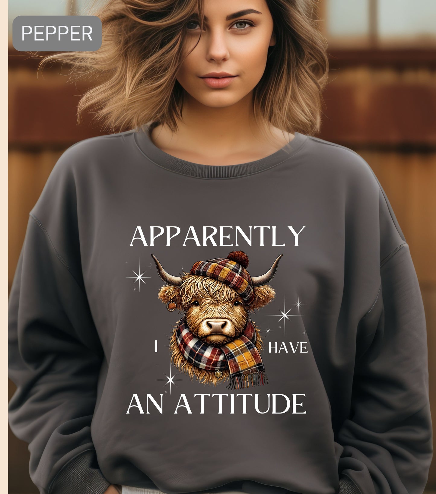 Apparently I Have an Attitude Highland Cow Sweatshirt – Funny Cow Lover Gift, Sassy Farm Animal Pullover, Cute Highland Cow Shirt, Western Fall Crewneck