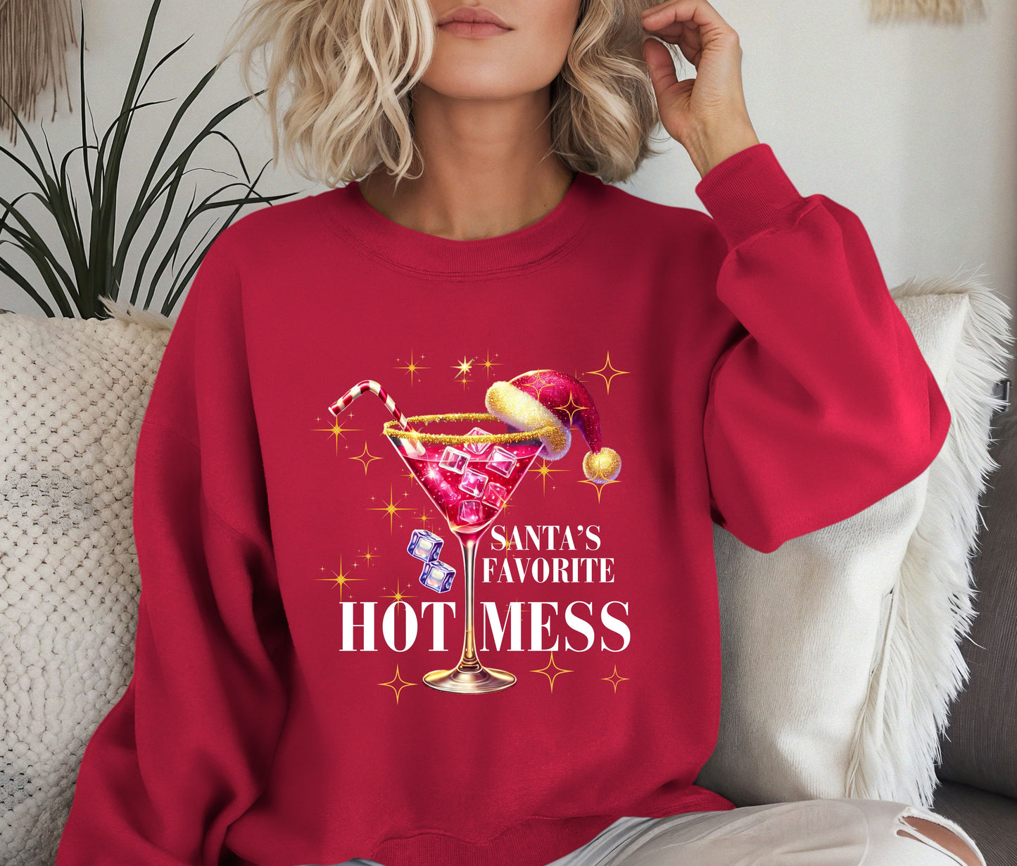 🍸 Santa’s Favorite Hot Mess Sweatshirt | Funny Christmas Crewneck | Holiday Cocktail Sweater | Festive Gift for Her
