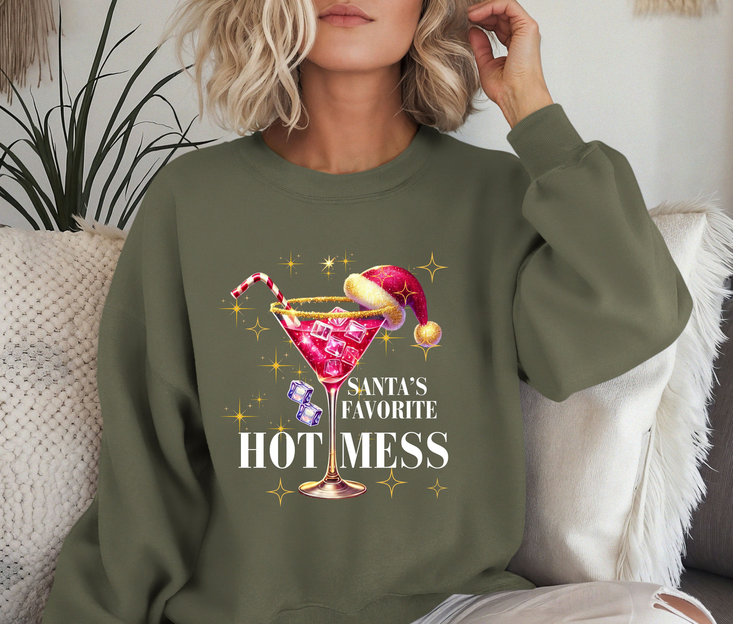 🍸 Santa’s Favorite Hot Mess Sweatshirt | Funny Christmas Crewneck | Holiday Cocktail Sweater | Festive Gift for Her