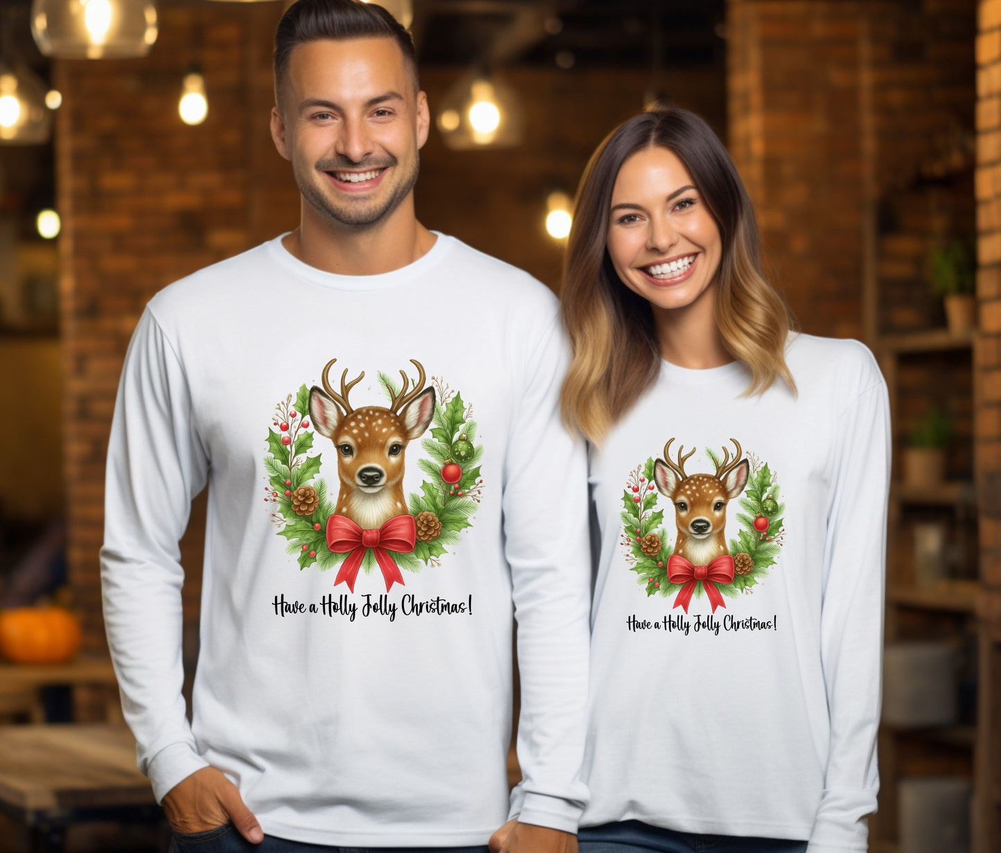 🎄 Reindeer Christmas Sweatshirt | Have a Holly Jolly Christmas | Cozy Holiday Crewneck | Cute Woodland Deer Sweater | Christmas Gift for Her