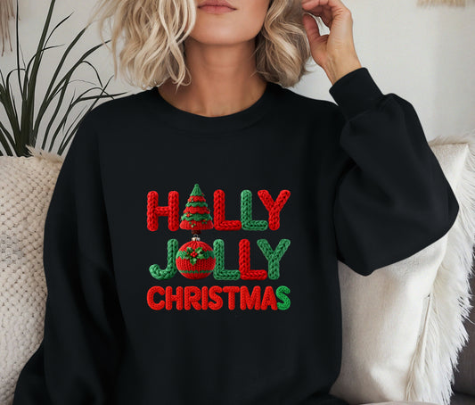 🎅 Holly Jolly Christmas Sweatshirt | Cozy Knit-Look Holiday Crewneck | Red & Green Christmas Sweater | Festive Gift for Her