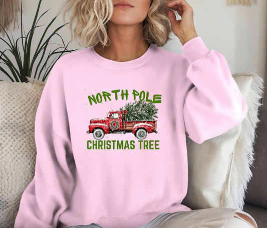 🎄 North Pole Christmas Tree Sweatshirt | Vintage Red Truck Holiday Crewneck | Cozy Christmas Sweater | Farmhouse Winter Gift for Her