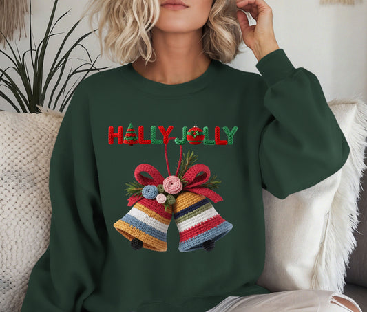 🔔 Holly Jolly Christmas Bells Sweatshirt | Festive Knit-Look Crewneck | Cozy Holiday Sweater | Christmas Gift for Her | Winter Outfit