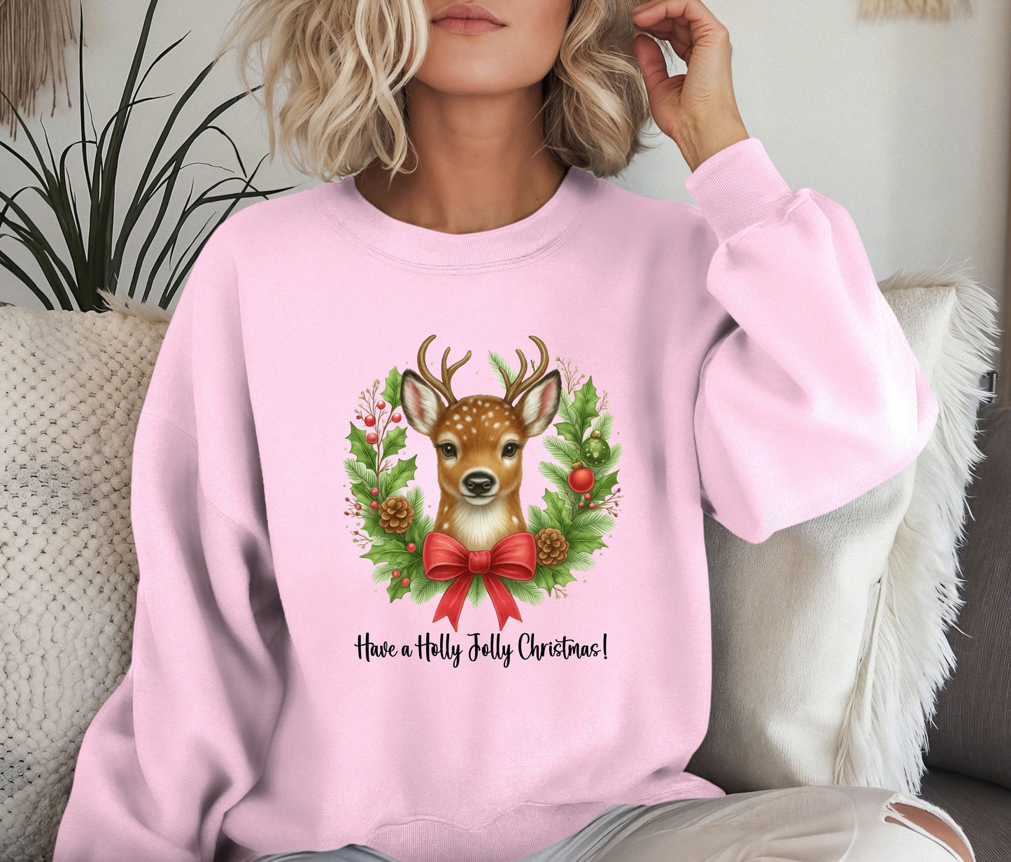 🎄 Reindeer Christmas Sweatshirt | Have a Holly Jolly Christmas | Cozy Holiday Crewneck | Cute Woodland Deer Sweater | Christmas Gift for Her
