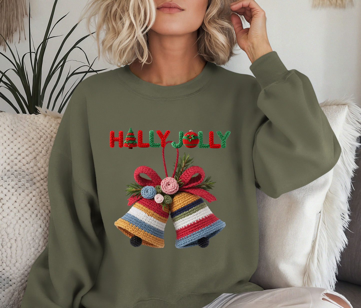 🔔 Holly Jolly Christmas Bells Sweatshirt | Festive Knit-Look Crewneck | Cozy Holiday Sweater | Christmas Gift for Her | Winter Outfit