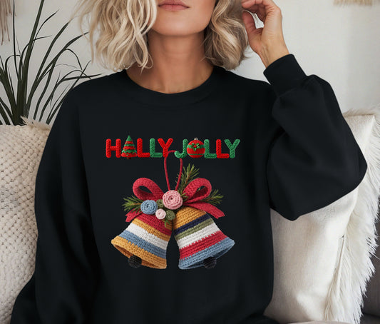 🔔 Holly Jolly Christmas Bells Sweatshirt | Festive Knit-Look Crewneck | Cozy Holiday Sweater | Christmas Gift for Her | Winter Outfit