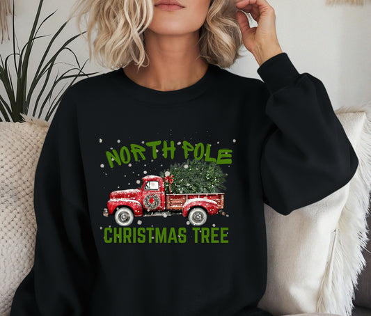🎄 North Pole Christmas Tree Sweatshirt | Vintage Red Truck Holiday Crewneck | Cozy Christmas Sweater | Farmhouse Winter Gift for Her