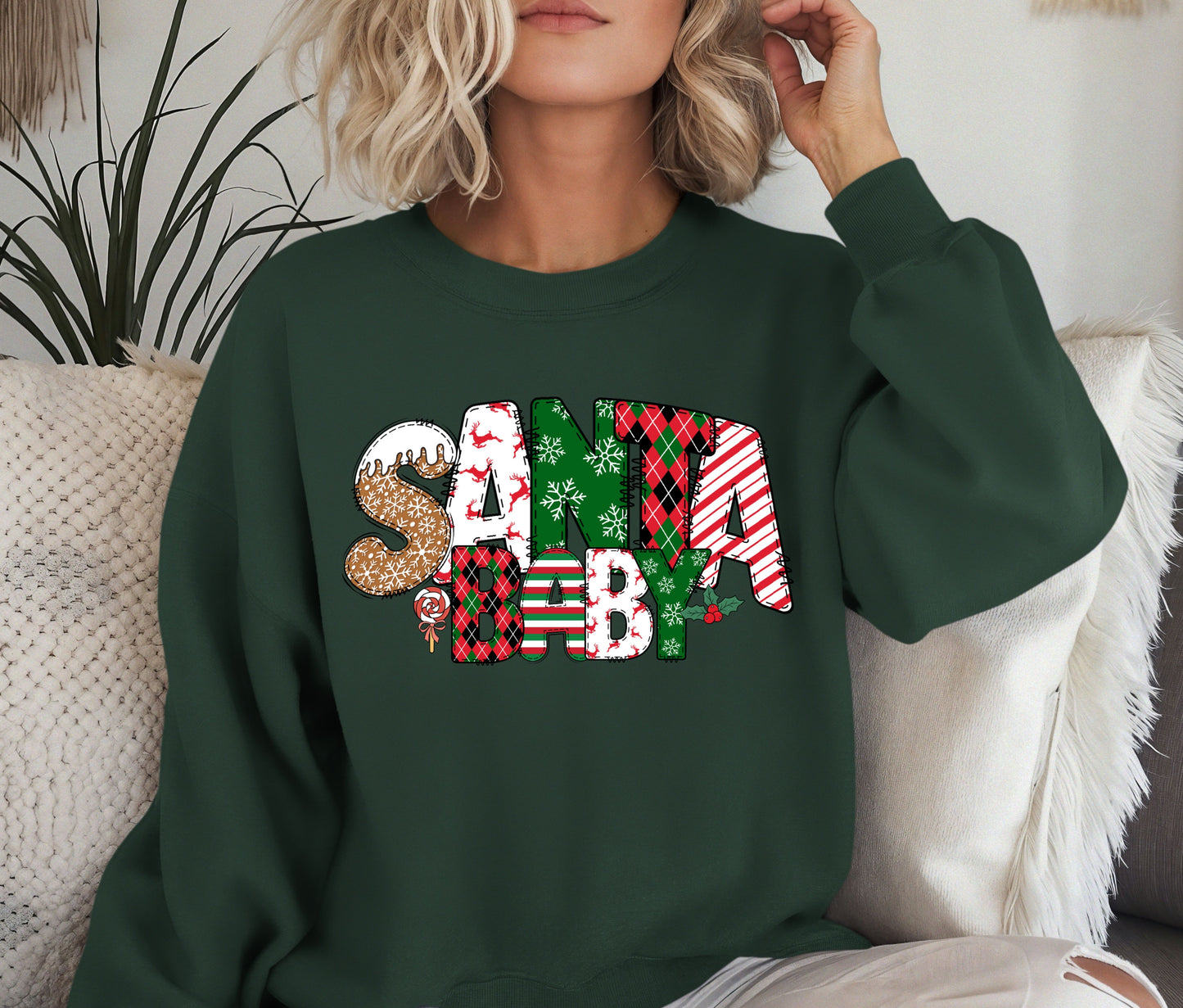 🎅 Santa Baby Christmas Sweatshirt – Cute Holiday Pullover for Women | Festive Plaid, Gingerbread & Candy Cane Design | Cozy Christmas Gift