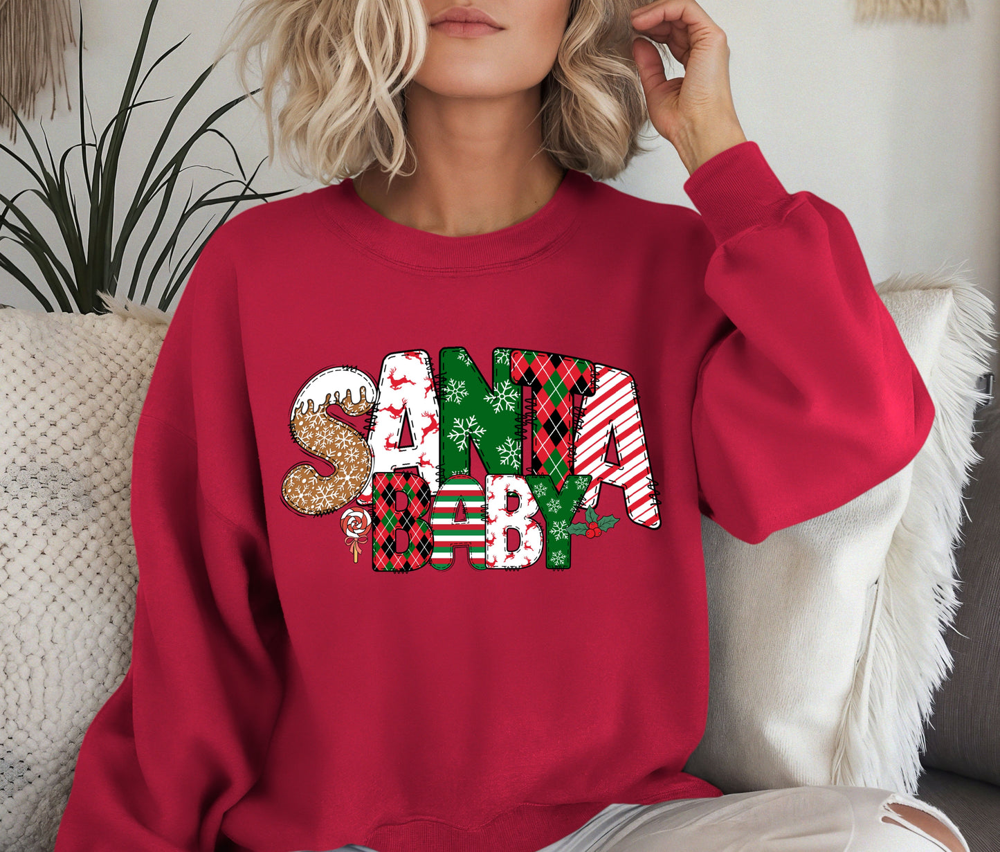🎅 Santa Baby Christmas Sweatshirt – Cute Holiday Pullover for Women | Festive Plaid, Gingerbread & Candy Cane Design | Cozy Christmas Gift