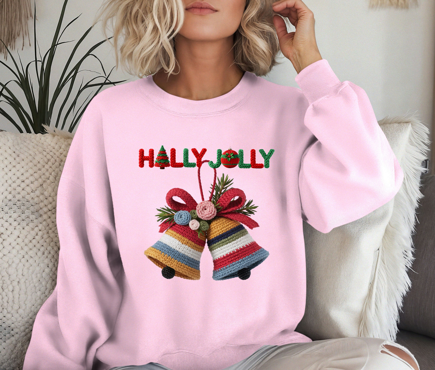 🔔 Holly Jolly Christmas Bells Sweatshirt | Festive Knit-Look Crewneck | Cozy Holiday Sweater | Christmas Gift for Her | Winter Outfit
