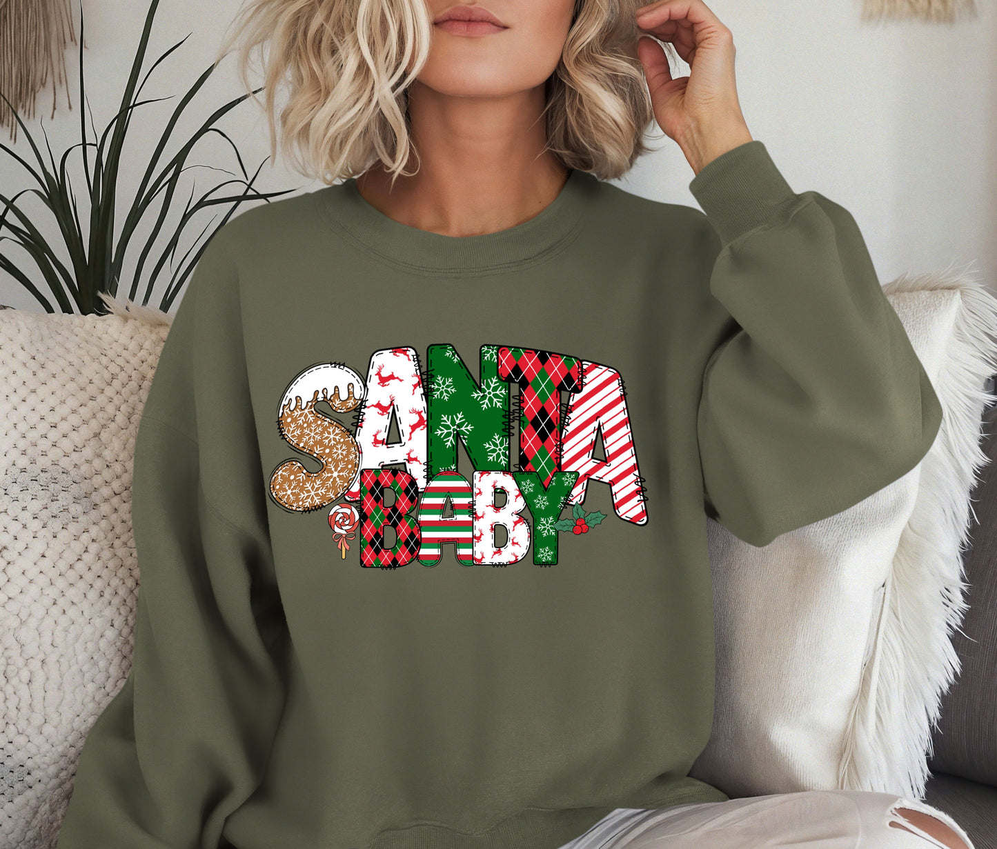 🎅 Santa Baby Christmas Sweatshirt – Cute Holiday Pullover for Women | Festive Plaid, Gingerbread & Candy Cane Design | Cozy Christmas Gift