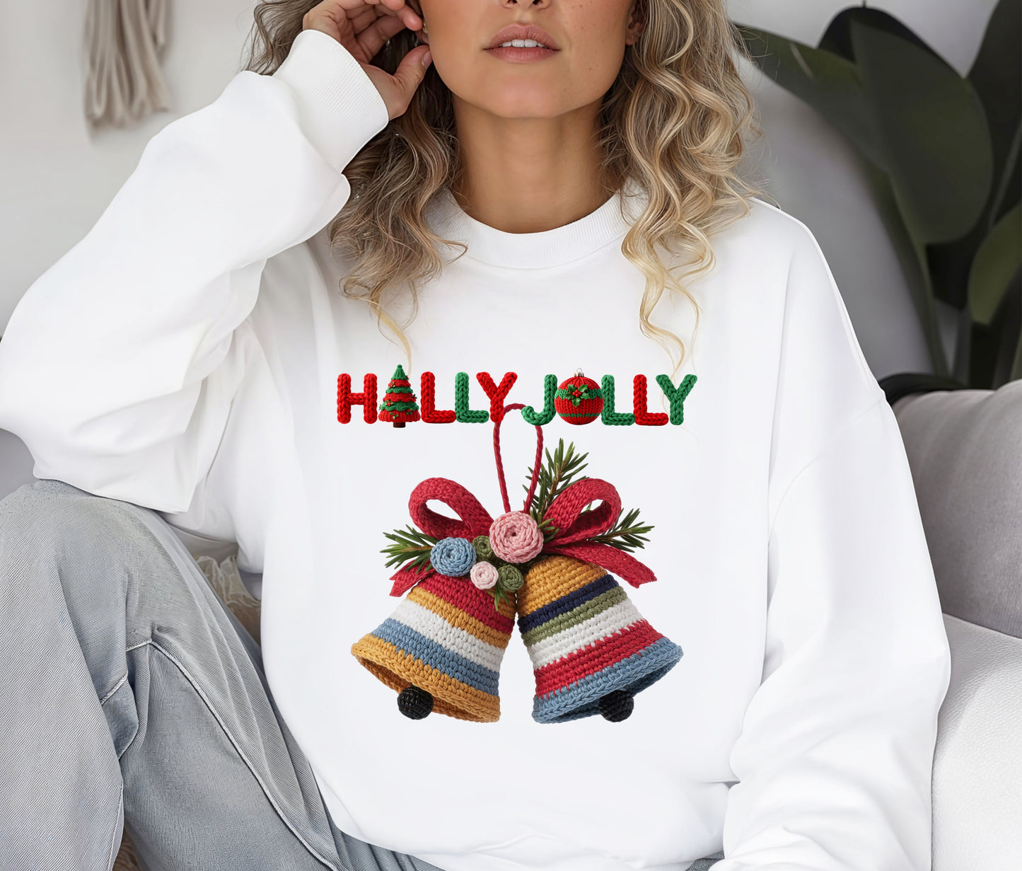 🔔 Holly Jolly Christmas Bells Sweatshirt | Festive Knit-Look Crewneck | Cozy Holiday Sweater | Christmas Gift for Her | Winter Outfit
