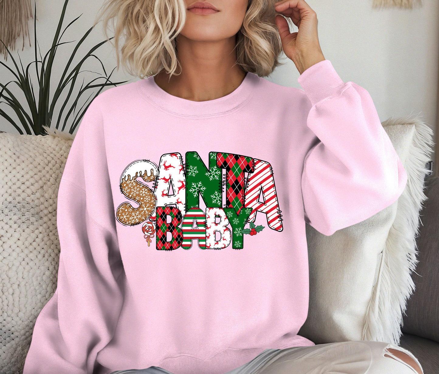 🎅 Santa Baby Christmas Sweatshirt – Cute Holiday Pullover for Women | Festive Plaid, Gingerbread & Candy Cane Design | Cozy Christmas Gift