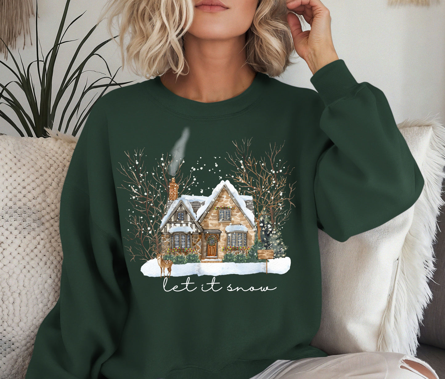 ❄️ Let It Snow Christmas Sweatshirt – Cozy Winter Cottage Crewneck | Holiday Pullover for Women | Snowy Cabin Sweater | Winter Gift Idea