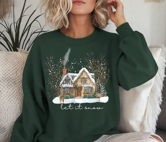 ❄️ Let It Snow Christmas Sweatshirt – Cozy Winter Cottage Crewneck | Holiday Pullover for Women | Snowy Cabin Sweater | Winter Gift Idea