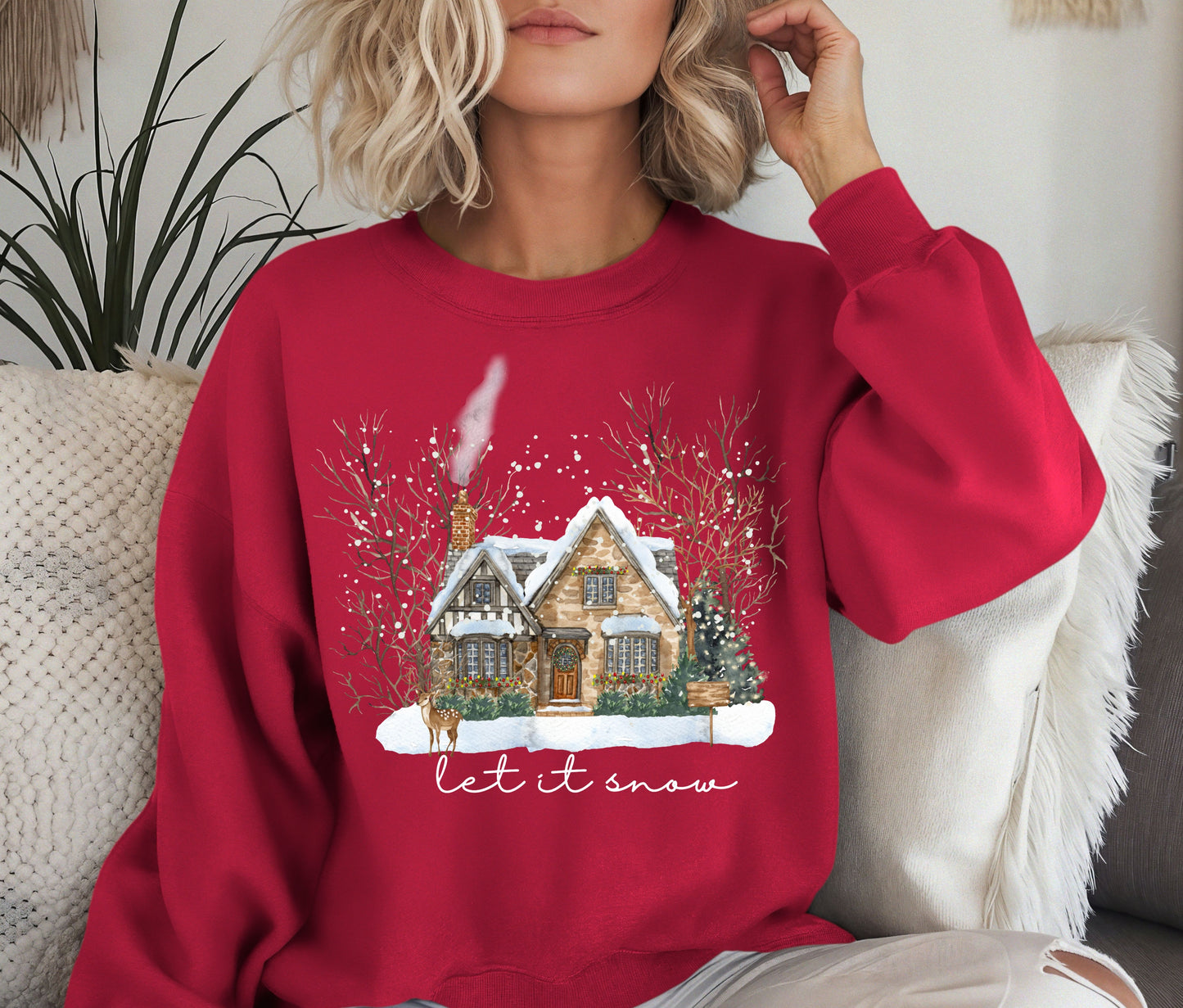 ❄️ Let It Snow Christmas Sweatshirt – Cozy Winter Cottage Crewneck | Holiday Pullover for Women | Snowy Cabin Sweater | Winter Gift Idea