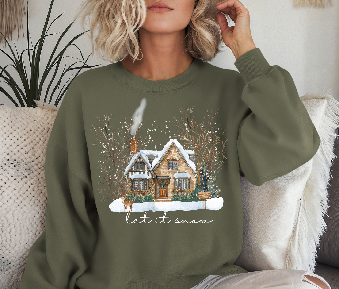 ❄️ Let It Snow Christmas Sweatshirt – Cozy Winter Cottage Crewneck | Holiday Pullover for Women | Snowy Cabin Sweater | Winter Gift Idea