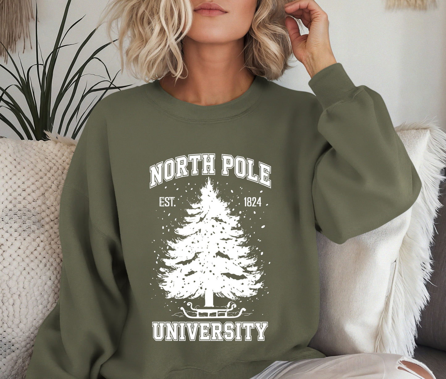 North Pole University Sweatshirt – Cozy Christmas Crewneck, Holiday Graphic Pullover, Vintage Winter Sweater, Festive Christmas Gift