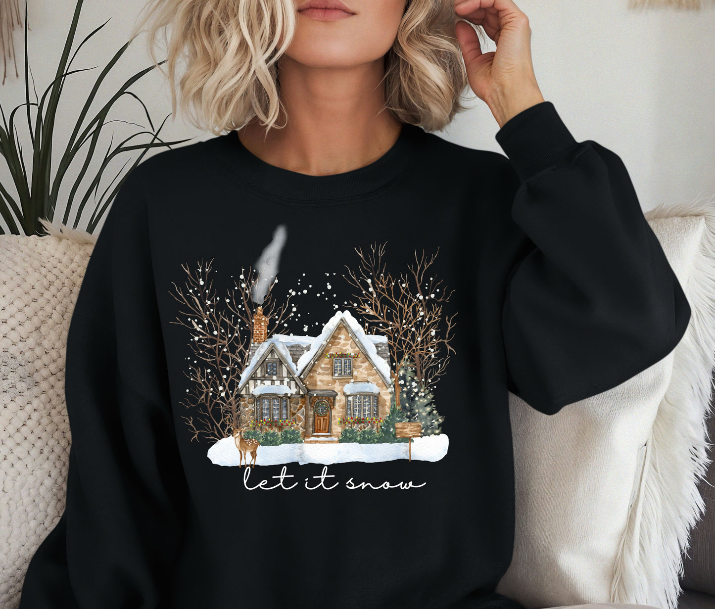 ❄️ Let It Snow Christmas Sweatshirt – Cozy Winter Cottage Crewneck | Holiday Pullover for Women | Snowy Cabin Sweater | Winter Gift Idea