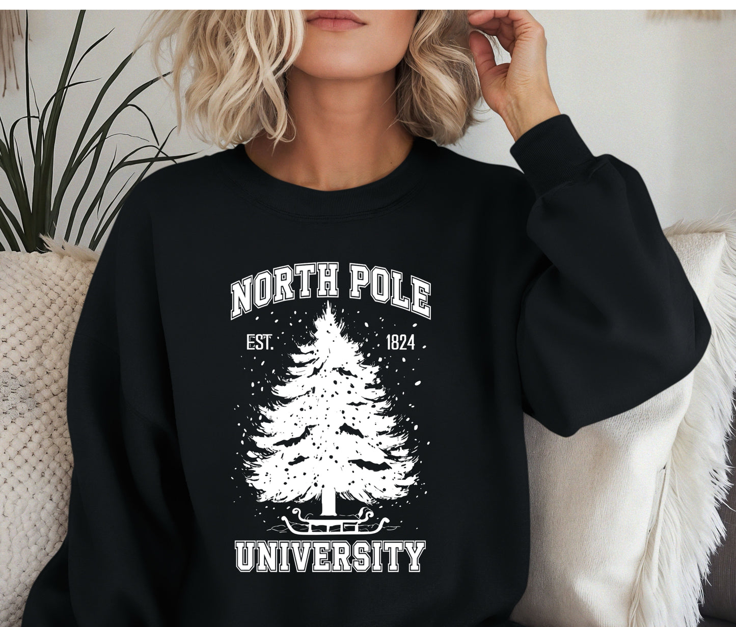 North Pole University Sweatshirt – Cozy Christmas Crewneck, Holiday Graphic Pullover, Vintage Winter Sweater, Festive Christmas Gift